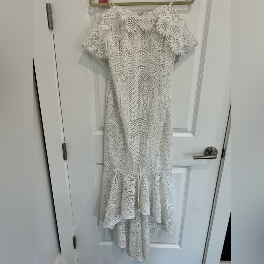 Shoshanna midnight white lace hi-low dress